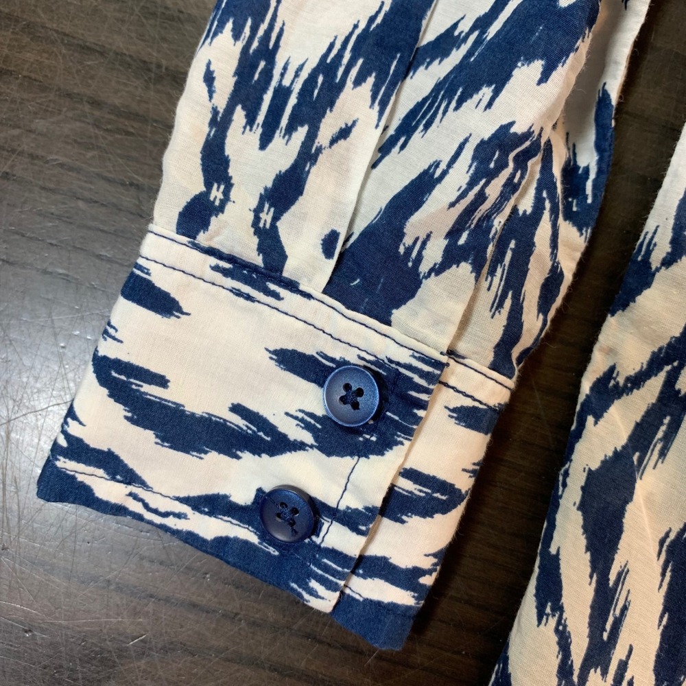 Athleta Ikat Print Tunic Top Women XXS Blue White Cotton Silk Shirt Dress Preppy - Picture 13 of 14
